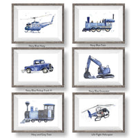 Thumbnail for Navy Blue Transportation Vehicles Prints Set