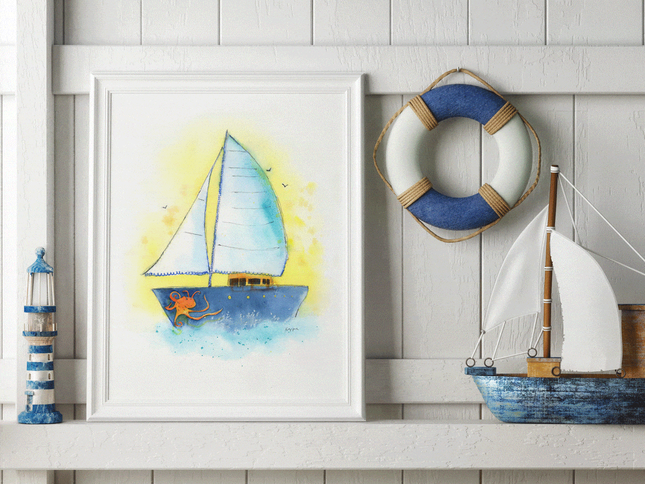 Navy Blue Sailboat Print (download)