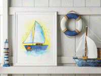 Thumbnail for Navy Blue Sailboat Print