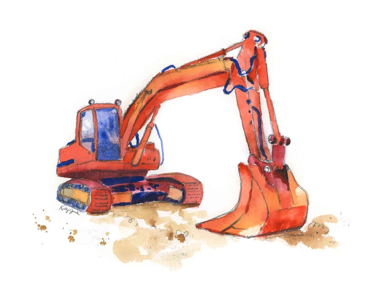 Red Excavator Truck Print for Kids' Construction Themed