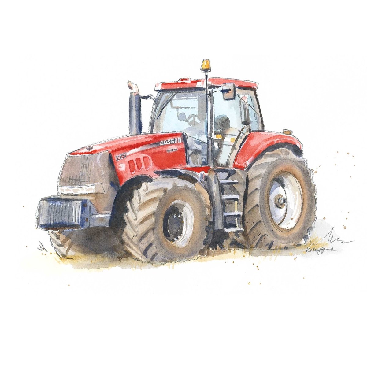 red tractor watercolor print