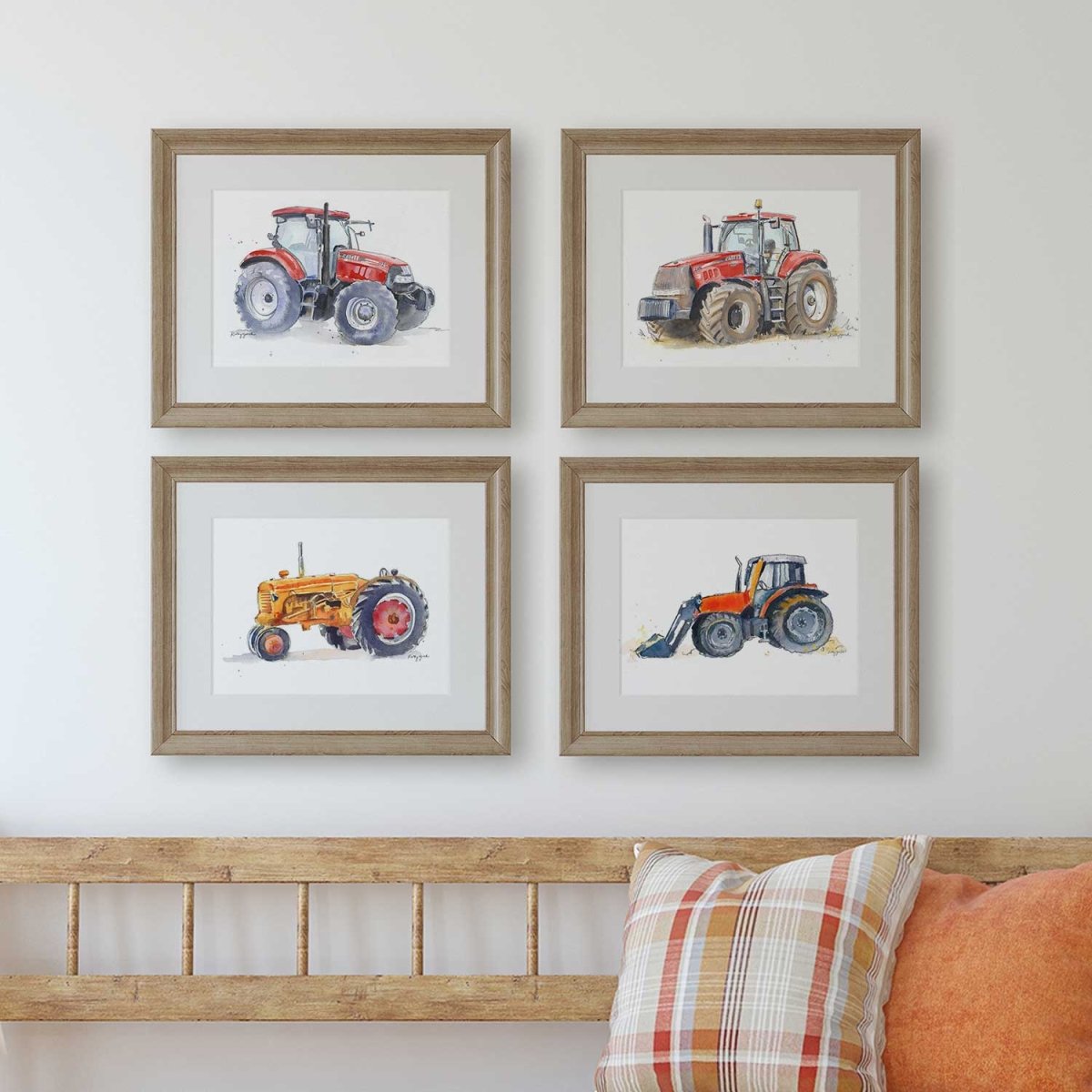 orange and red tractor prints