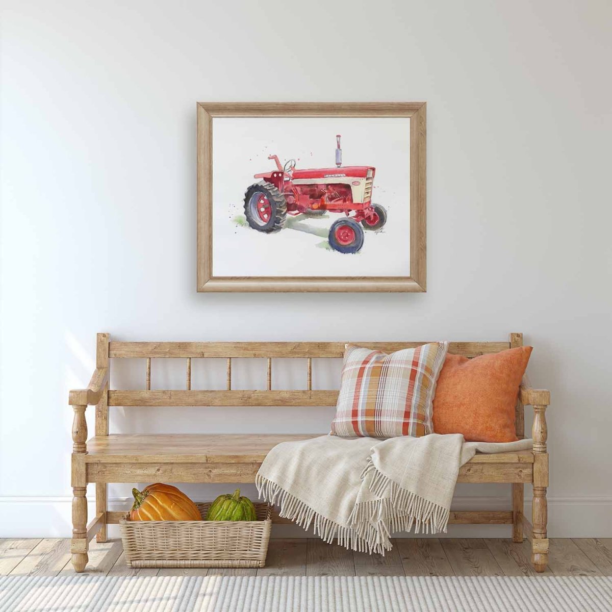 red tractor print for living room