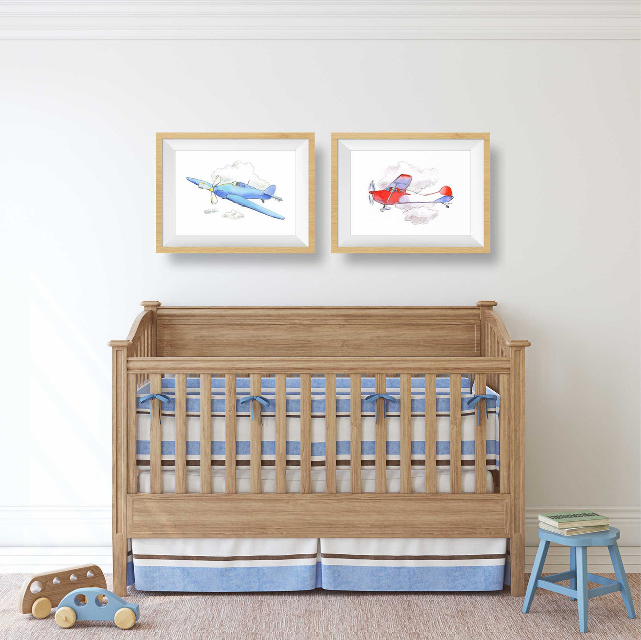 Red and Blue Airplane Print