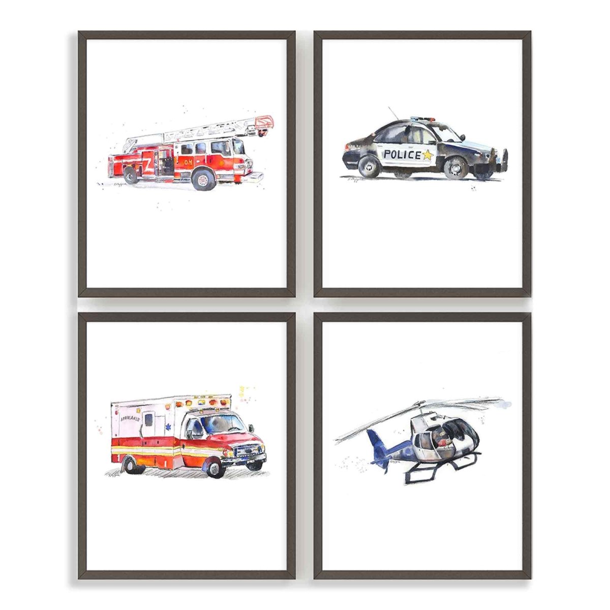 Set of 4 Rescue Vehicles Prints (Portrait Orientation)