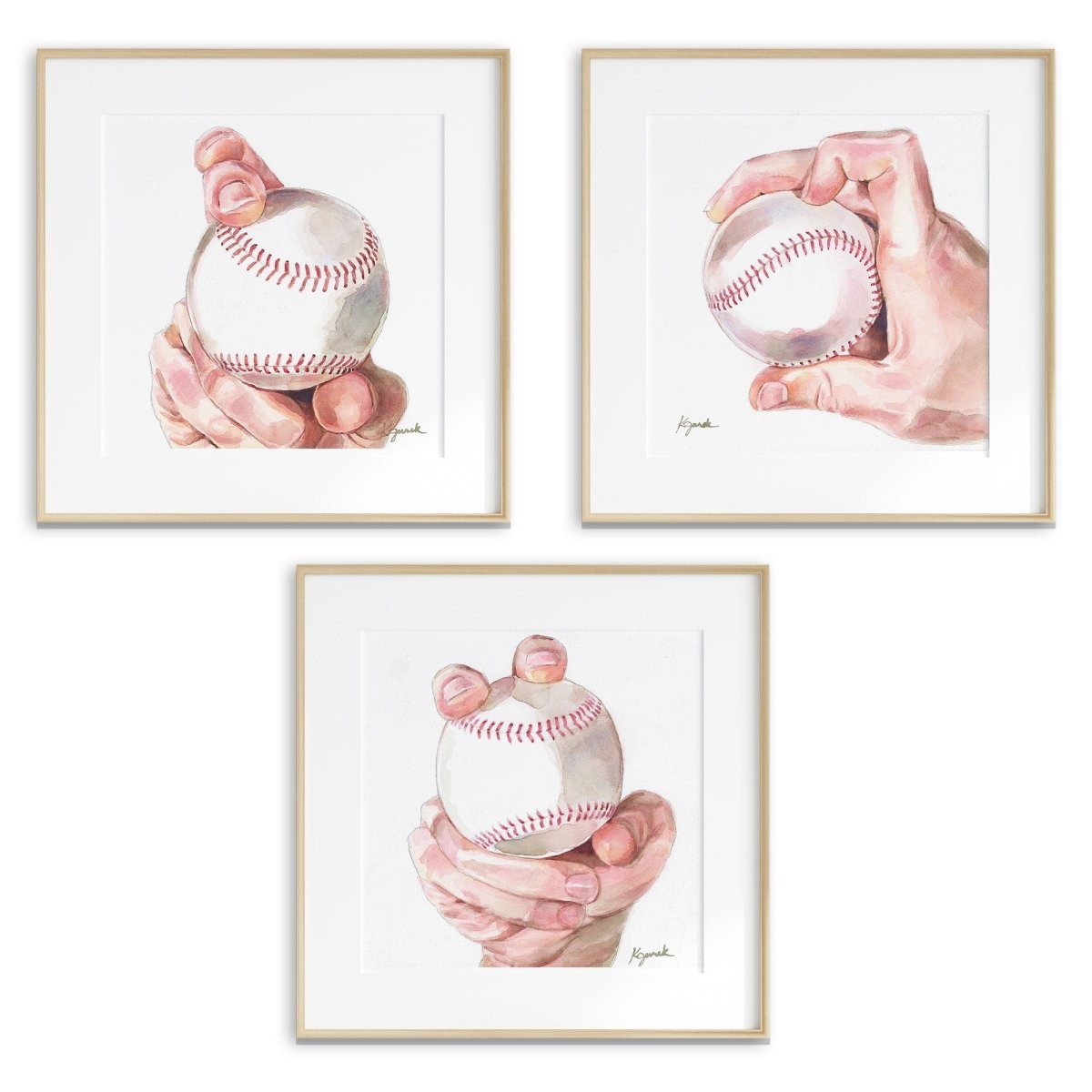 Set of Curve Ball Pitch Grip Baseball Prints