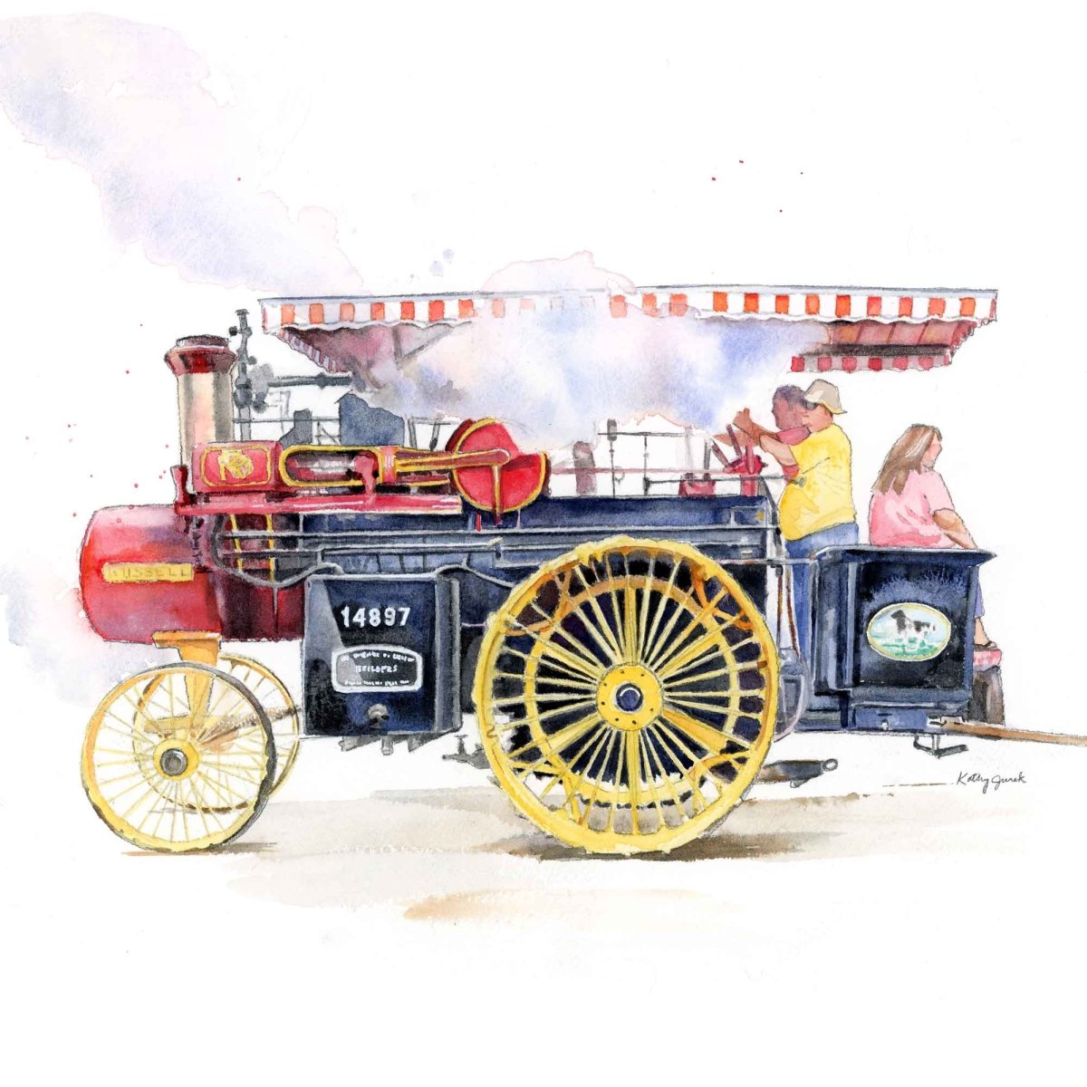 vintage Steam engine tractor print