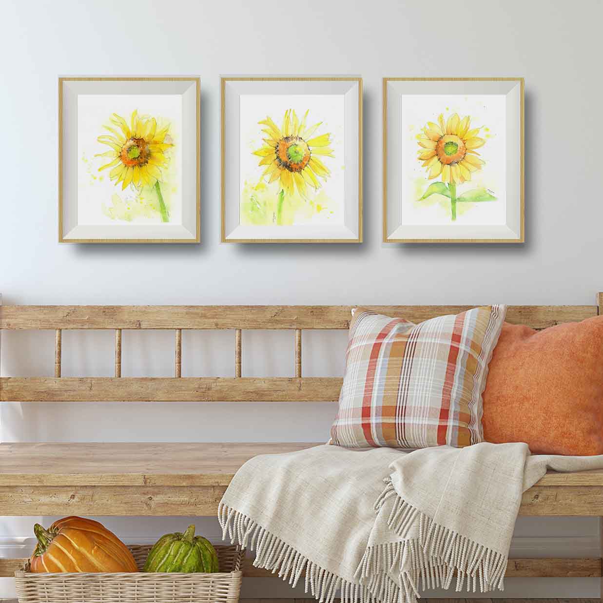 sunflower watercolor paintings for living room kitchen
