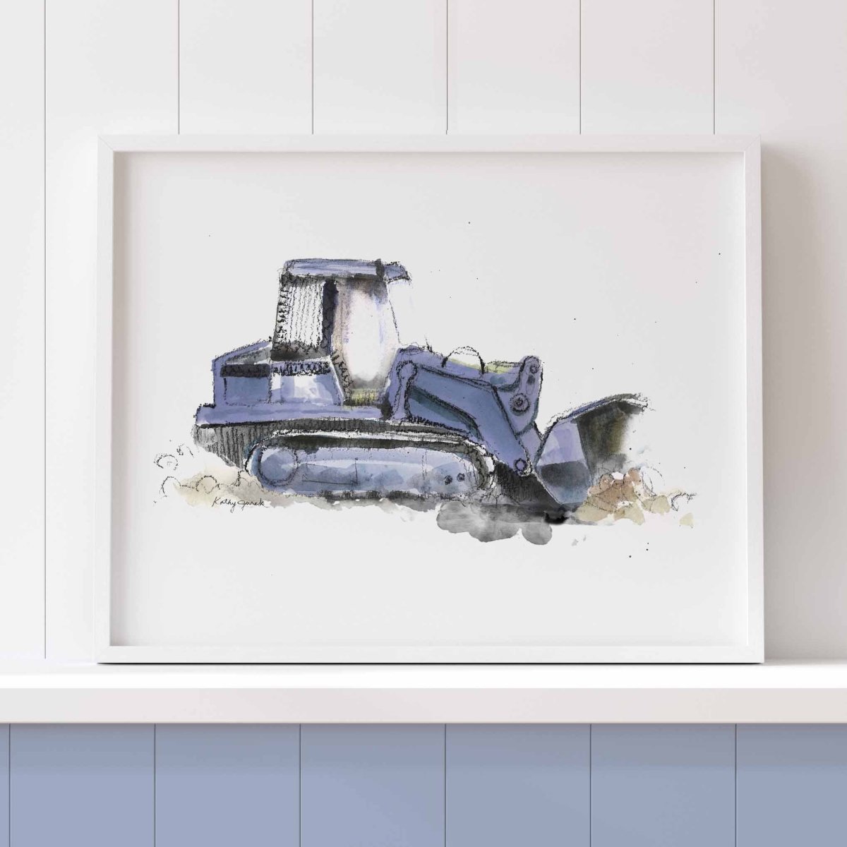 Blue Gray Bulldozer Print