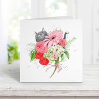 Thumbnail for Gray cat with red flowers greeting card