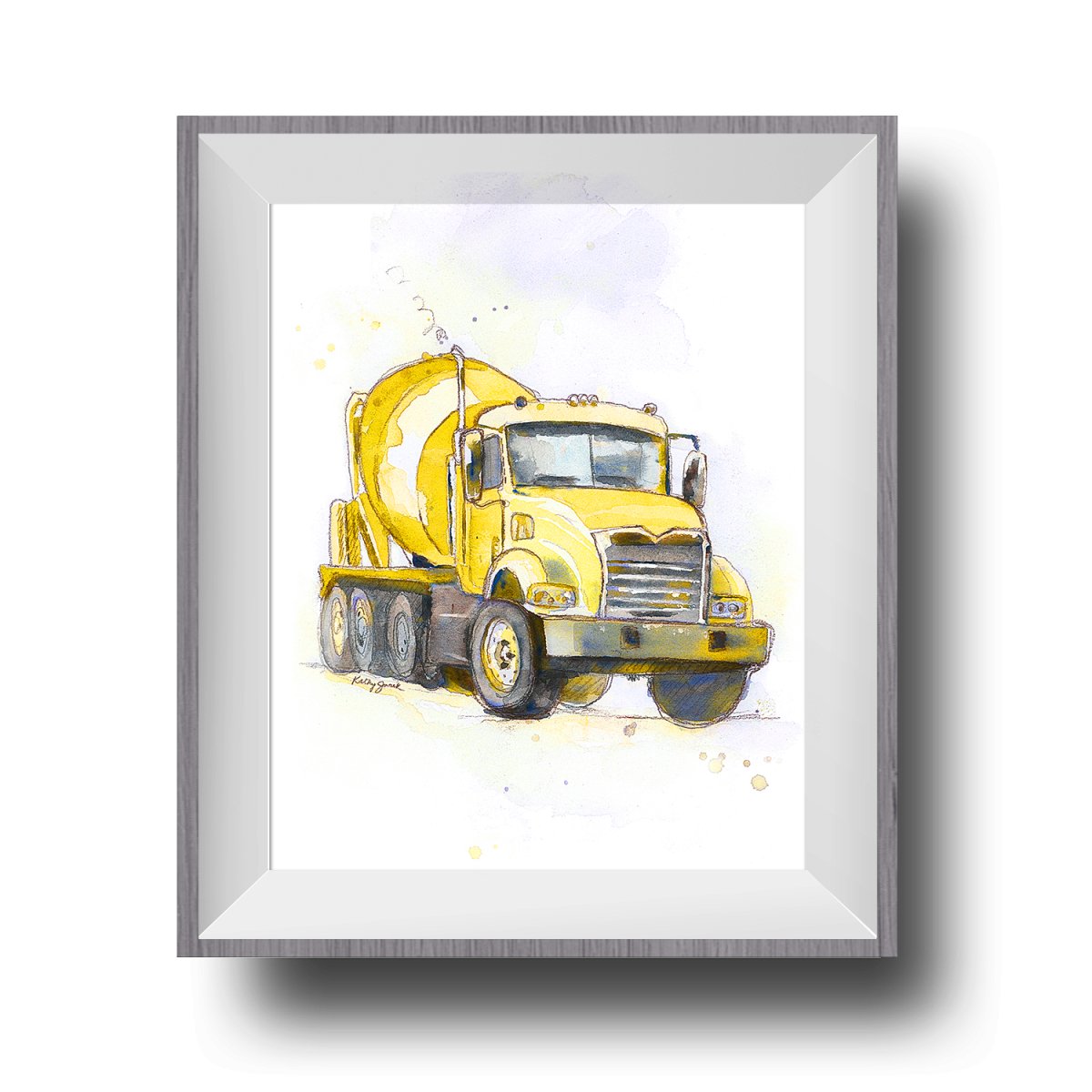 Yellow Cement Mixer Truck Print (digital download)