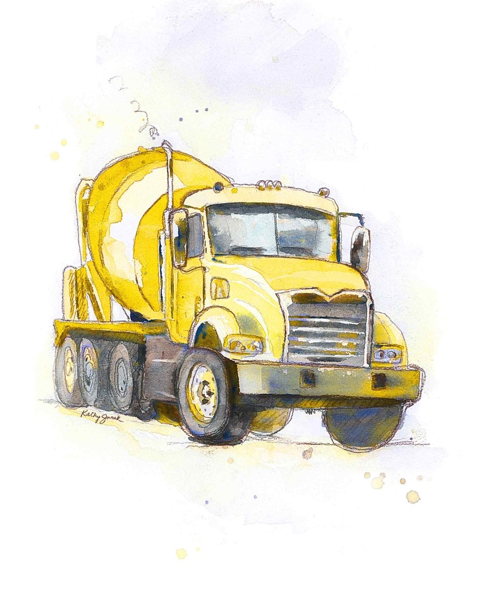 Yellow Cement Mixer Truck Print (digital download)