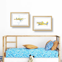 Thumbnail for Yellow Crop Duster Watercolor Print - Classic Aviation Kids Room Wall Art
