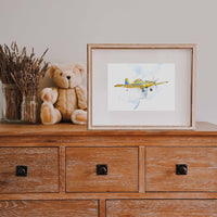 Thumbnail for Yellow Crop Duster Watercolor Print - Classic Aviation Kids Room Wall Art