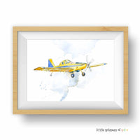 Thumbnail for Yellow Crop Duster Watercolor Print - Classic Aviation Kids Room Wall Art